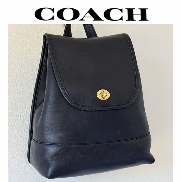 Vintage 90\'s Coach Black Leather Daypack 9791 Vtg Turnlock Backpack